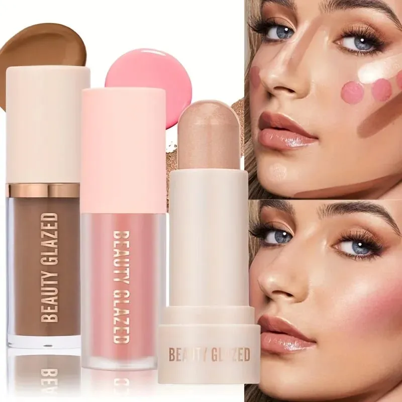 3pcs Face Highly Pigmented Liquid Contour Makeup Set Long Lasting Natural Contour Contouring Bronzer (Contour+Blush+Highlighter) — image 3