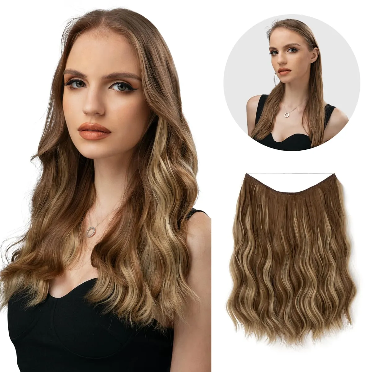 Synthetic Wave Invisible Wire With Clips Hair Extensions Fish Line Natural Blonde Clip In Hairpiece Fake Hair Piece