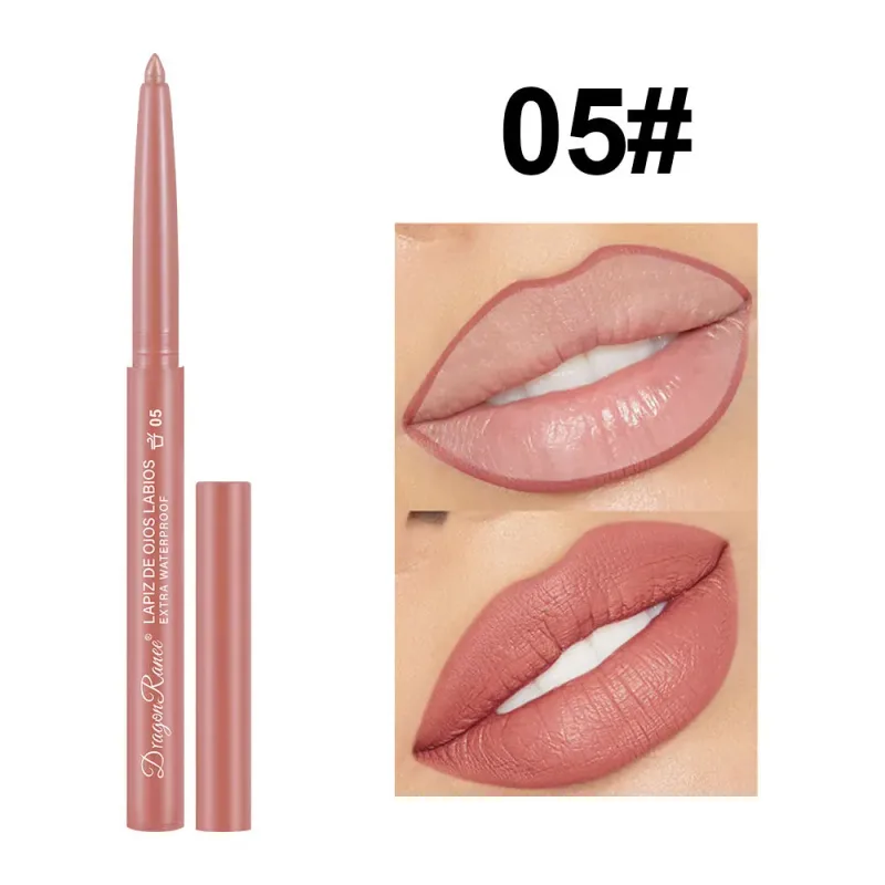 Delineador labial à prova d'água, de longa duração, lápis labial fosco para iniciantes, automático, hidratante de feijão, copo antiaderente