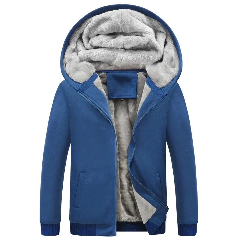 New Men's Hoodies Jacket Winter Thick Warm Fleece Zipper Hoodies Coat Casual Tracksuit Sportwear Male Sweatshirts M~ 5XL