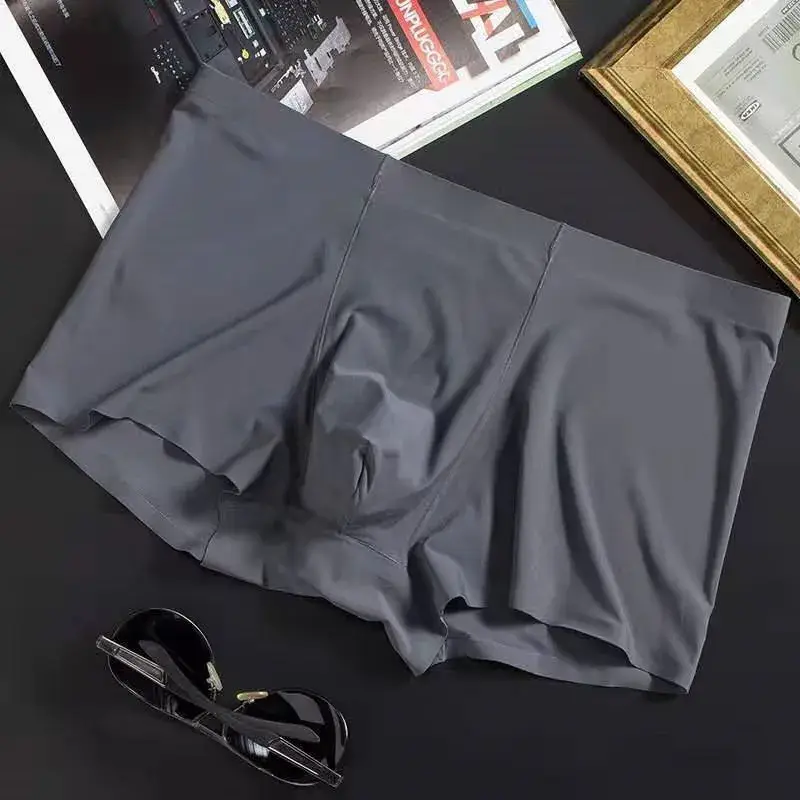 Seamless Ice Silk Boxers Men Solid Color Male Underpants Ultra-thin Sexy Underwear Summer COOL Trunk Shorts