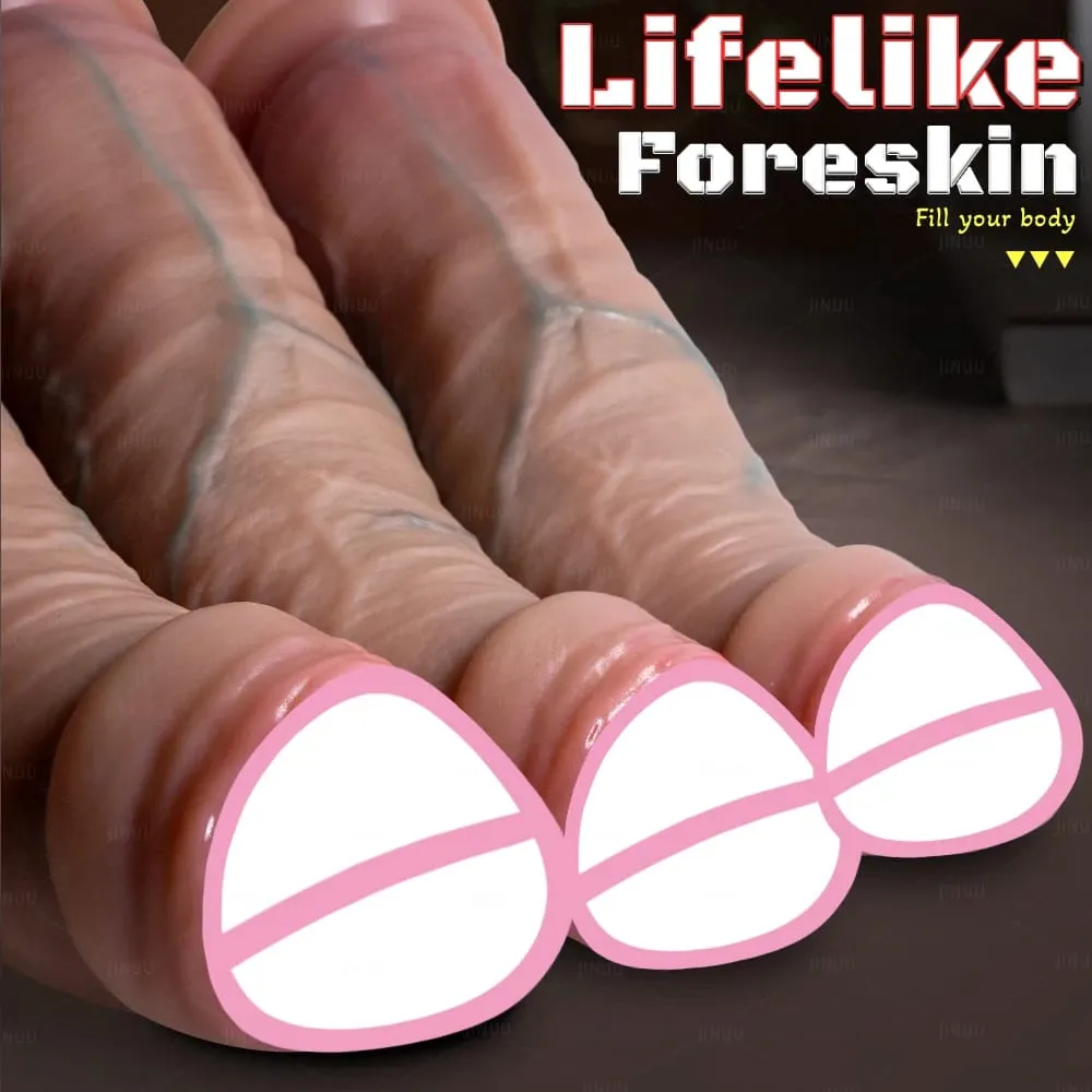 Realistisk 3 størrelser Phimosis Dildo Realistisk Penis Blød Silikone Mand Kønsorganer Vaginal Onani Sugekop Pik Kvinde Analsex