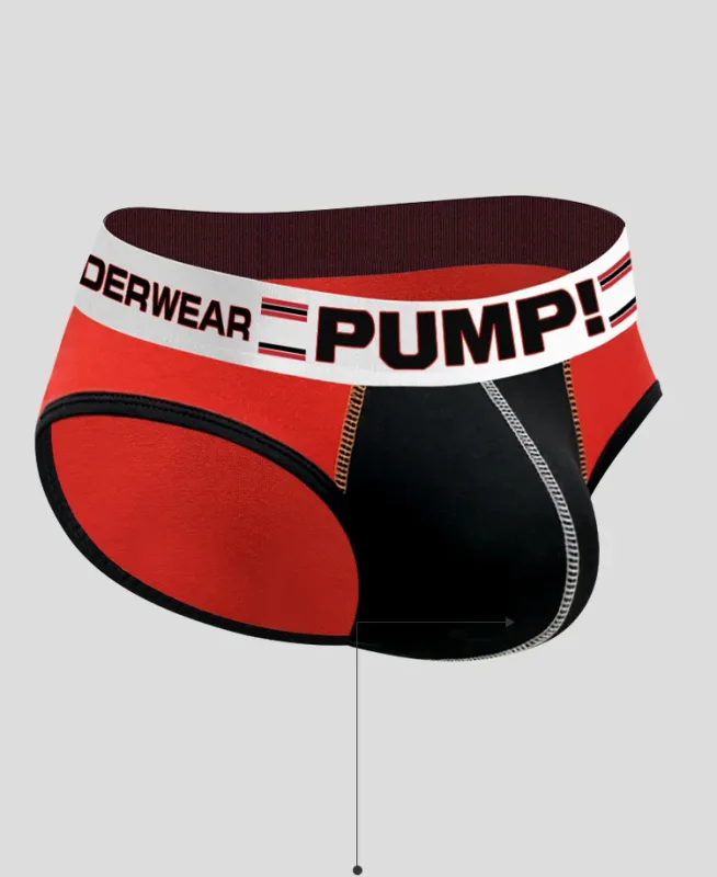 Men's Cotton Color Block Briefs, Pump! Logo Wide Waistband Low Rise Sexy 3D Convex Pouch Underwear