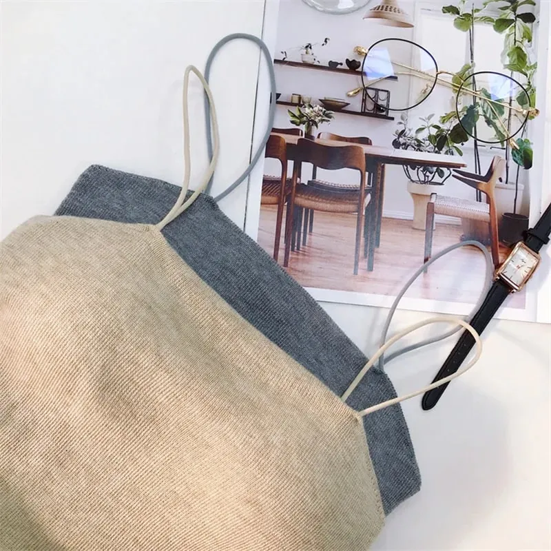 Soft Wool Padded Women's Cropped Crop Solid Sleeveless Basic Streetwear Corset Top Youthful Woman Clothes