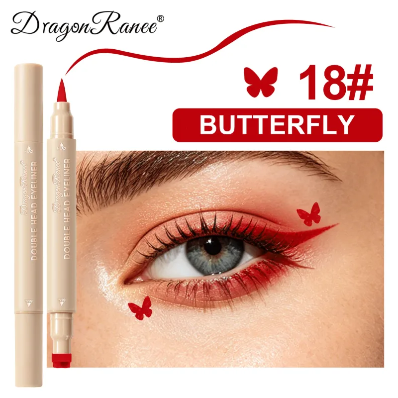 Double Head Stamp Liquid Eyeliner Smudge-Proof Quick Drying Waterproof 2 in1 Colorful Love Star Butterfly Eye Line Pencil Makeup