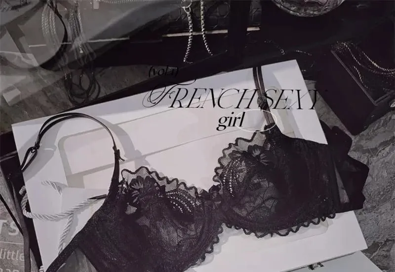 Minimal French Thin Perspective Lace Lingerie Set Underwire Beauty Back Malaking Bust Minimizer Side Shaping Anti Sagging Bra Set