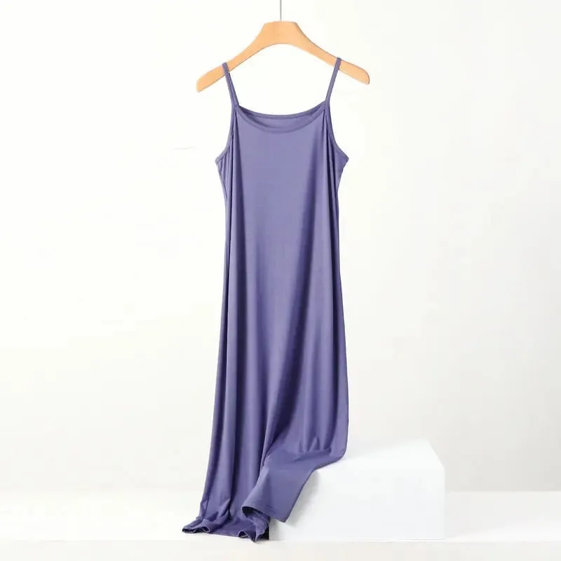 Plus Size Spring and Summer Versatile Slim Long Inner Nightgown Suspender Modal Cotton Solid Color Bottoming Dress