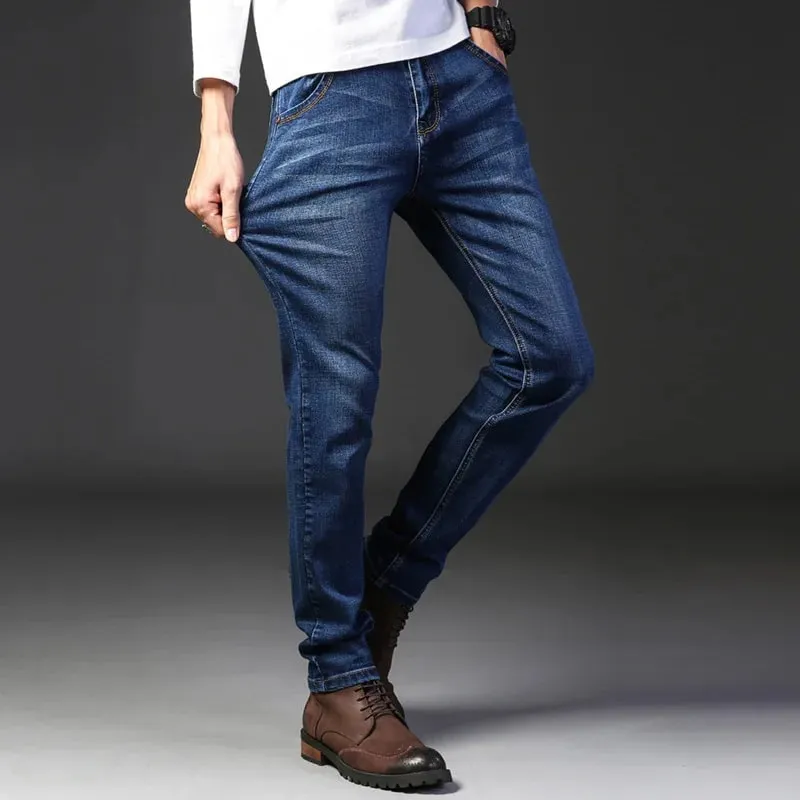 2025 Spring Autumn New Men's Jeans Casual Straight Stretch Fashion Classic Blue Black Work Denim Trousers Male Brand Clothing