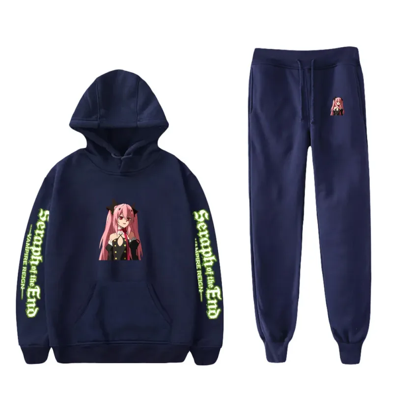 Harajuku confortável serafim do fim impressão moletom moletom terno hoodies + calças terno meninos/meninas 2 peça conjunto roupas