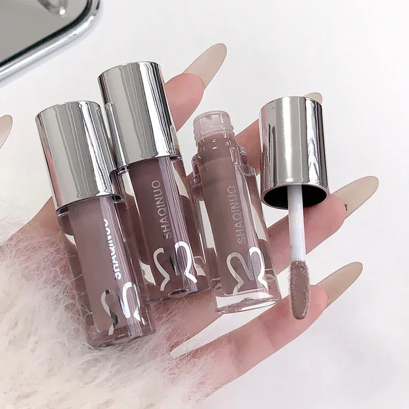 Mirror Watery Lip Gloss Lasting Moisturizing Lip Tint Cool Black Silver Gray Pearl Fine Sparkling Lipstick Makeup Cosmetics