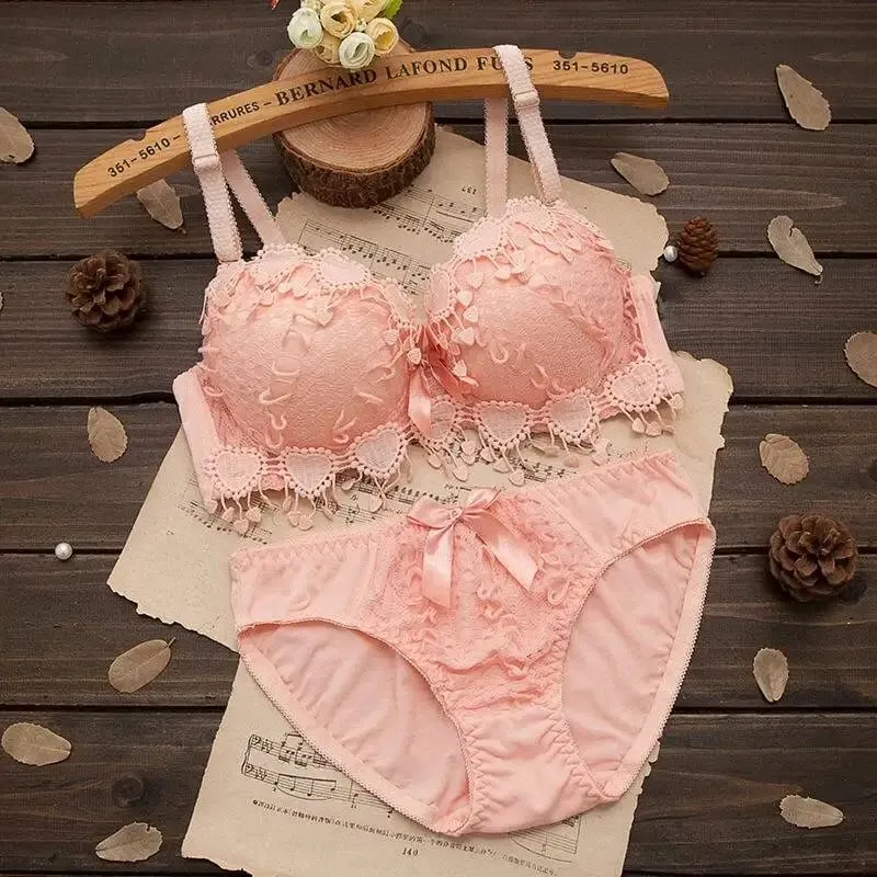 Underwire Women Lingerie Set Tassel Lace Push‑Up Bra With Removable Pads Bow Soft Multi‑Color Comfort Ladies Intimate Underwear