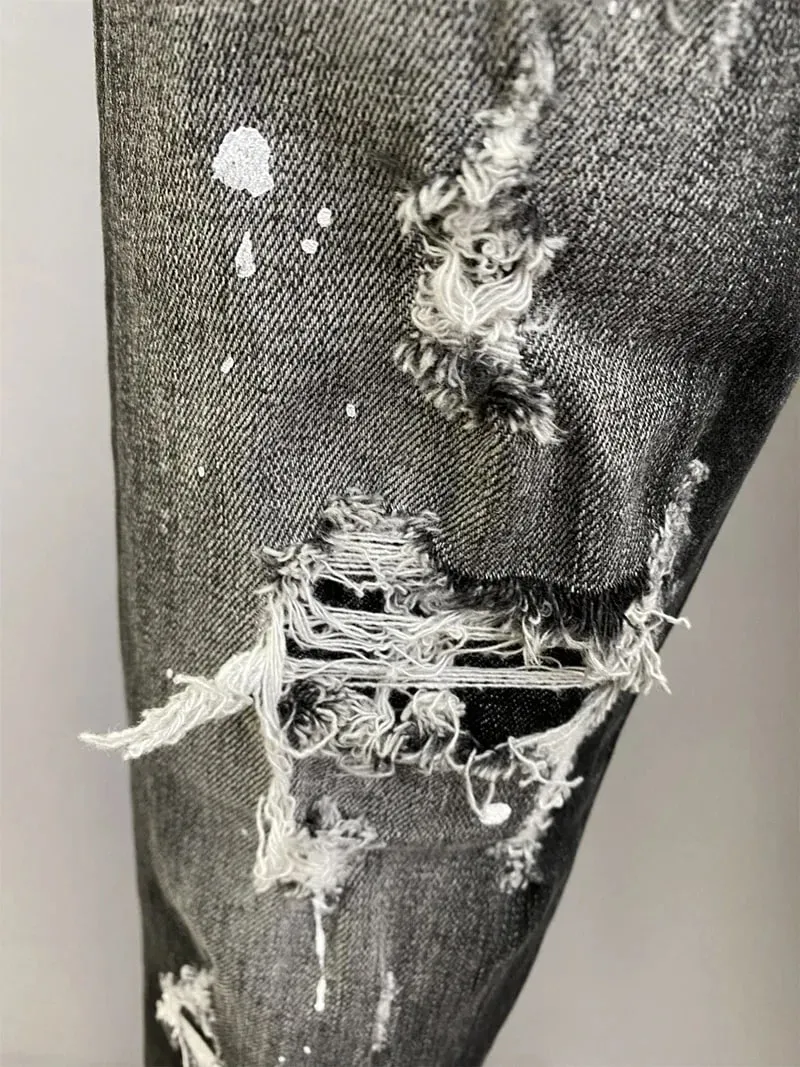 D2 Hombres Jeans Pantalones De Mezclilla Agujero Slim Lápiz Pantalones Botones De Metal Clásicos De Fiesta Moda Negro DSQ2 JENAS