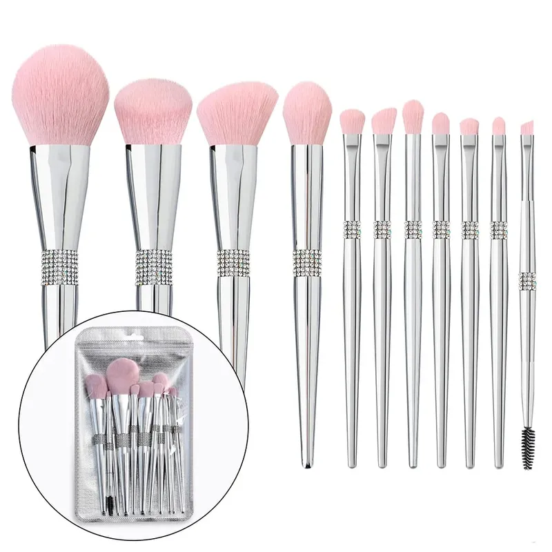 New 11 Pcs/set Diamond Makeup Brushes Set Powder Foundation Blush Contour Eyeshadow Brow Lashes Cosmetic Brushes Beauty Tools