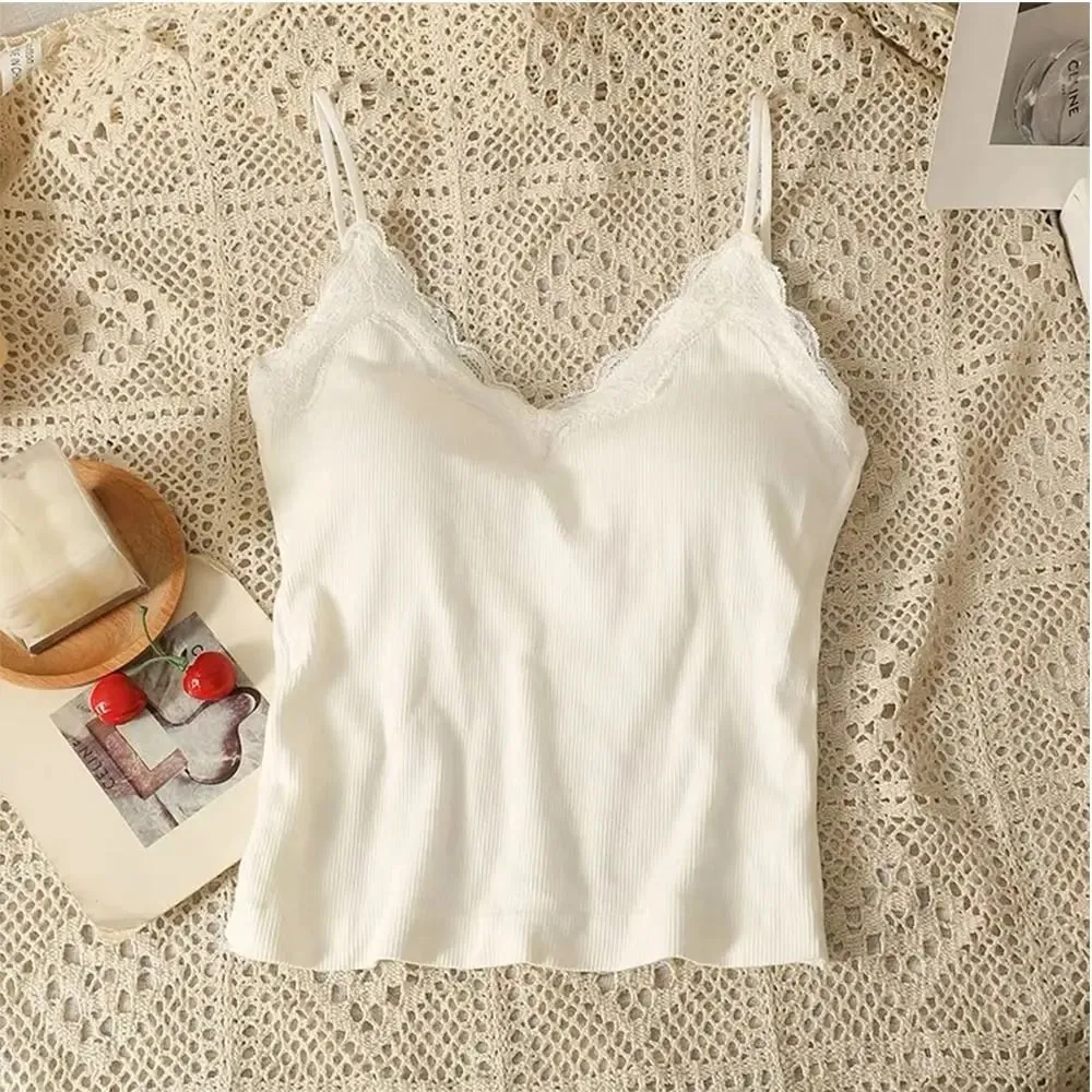 Högkvalitativt mode andas spets Camisole Strap BH Enfärgad sommartopp Sexig stil Wire-Free Crop Top