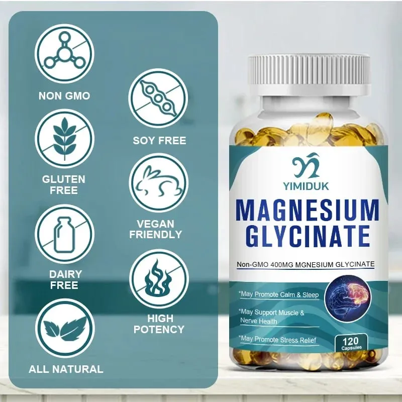 Yimiduk Pure Magnesium Glycinate Supplement with Vitamin B6 for Fights Fatigue Cramps & Heart Health Reduces Anxiety Vegan