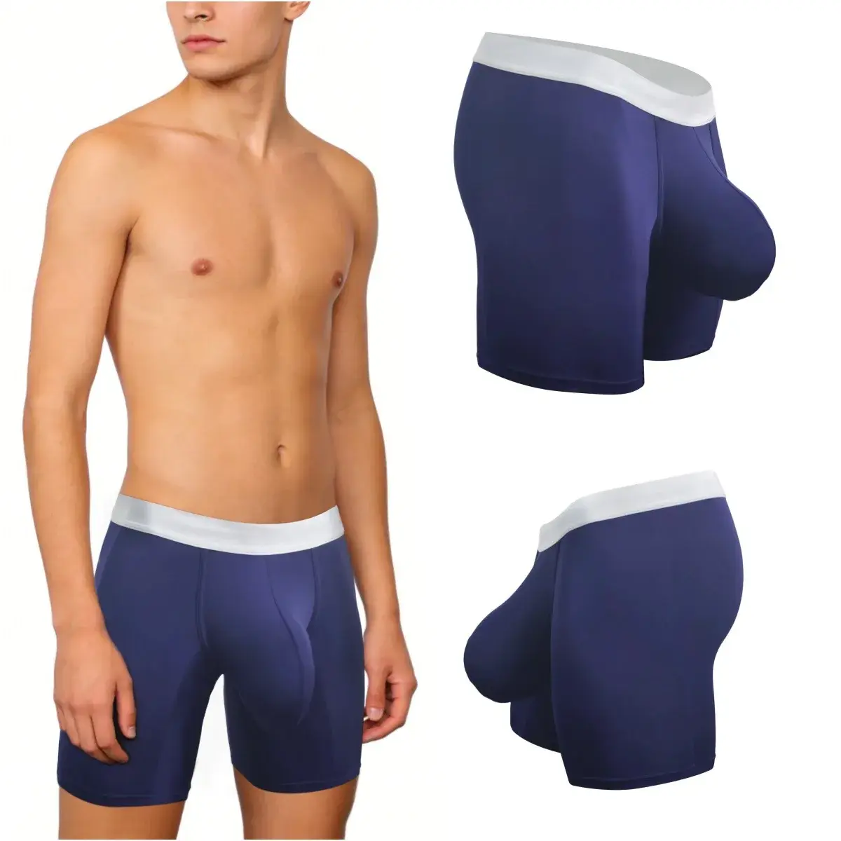 Mens Cool Ice Silk Boxer Briefs Extra Deep Pouch Breathable Long Running Sport Gym Underwear Anti Chafe Free Soft Trunks