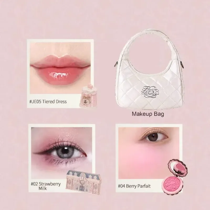 Flowerknows Zestaw do makijażu Zestaw podarunkowy Shimmer Full Box Blush Długotrwały aksamitny krem ​​do ust z torbą Zestaw De Maquiagem