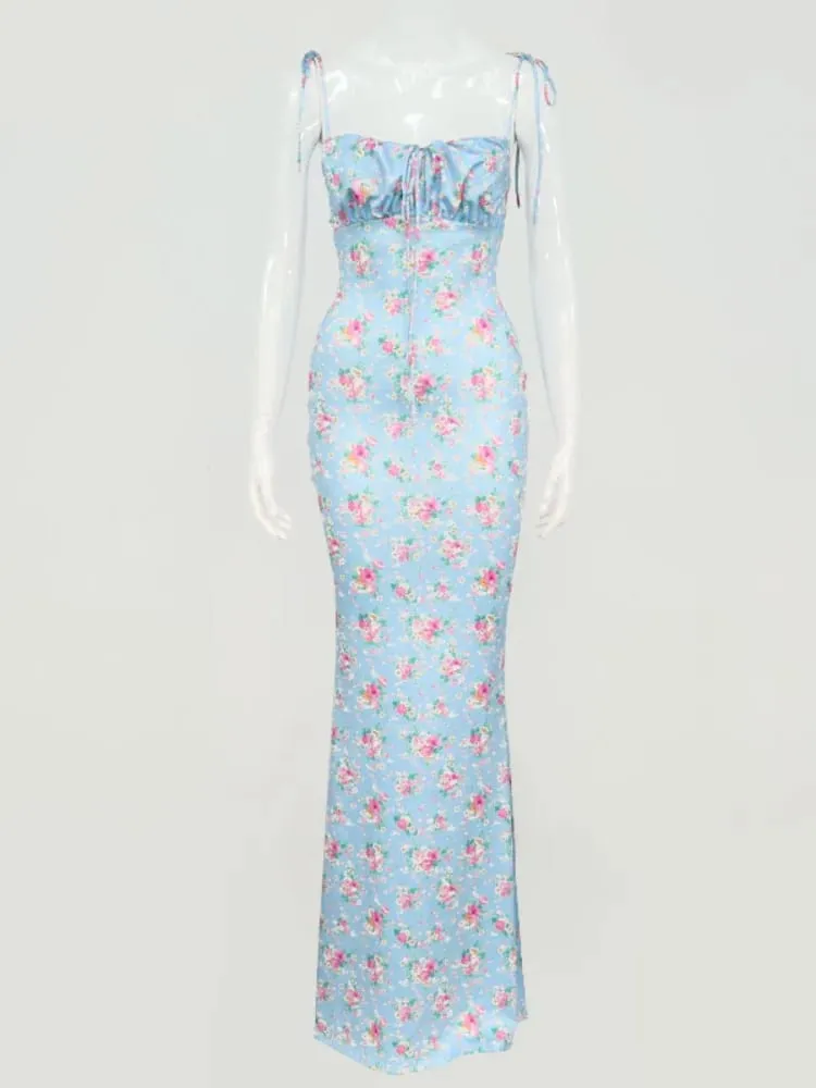 Josiaoprah Sexy V-Neck Long Maxi Dress Elegant Vintage Floral Printed Party Dress Spring Summer Holiday Style Dresses Vestido