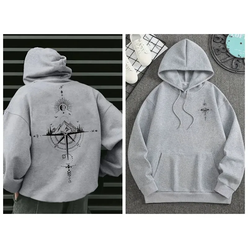 Men's Hoodies Long-sleeved Hooded Sweatshirts Compass Street Fashion Hoodie Harajuku Fashion Streetwear Classic Men Clothing