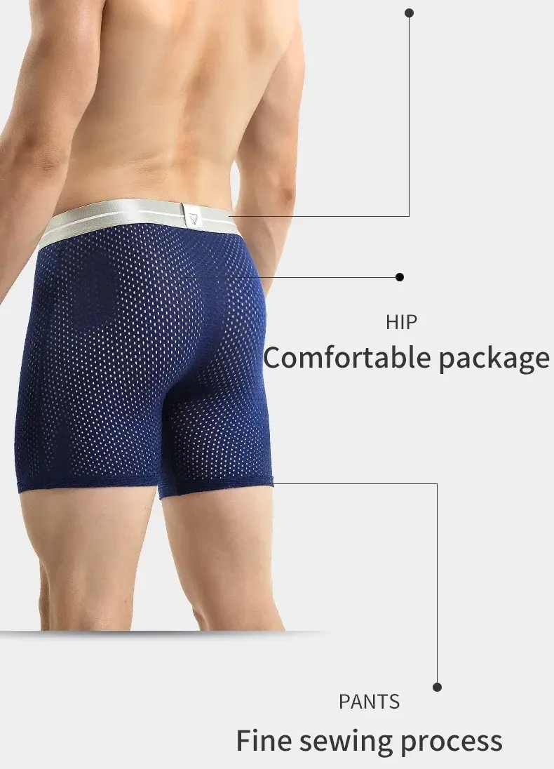 Professional sports men's underwear lengthened anti-wear leg boxer shorts ice silk hollow breathable quick dry running long leg