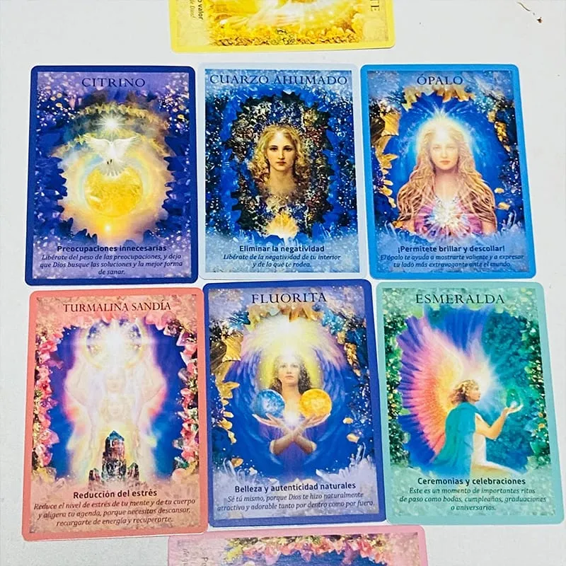 Crystals Angel Oracle Cards 44 Deck 10,4*7,4 cm Spanische Version Fate Divination Tarot Brettspiel Cristales Ángeles