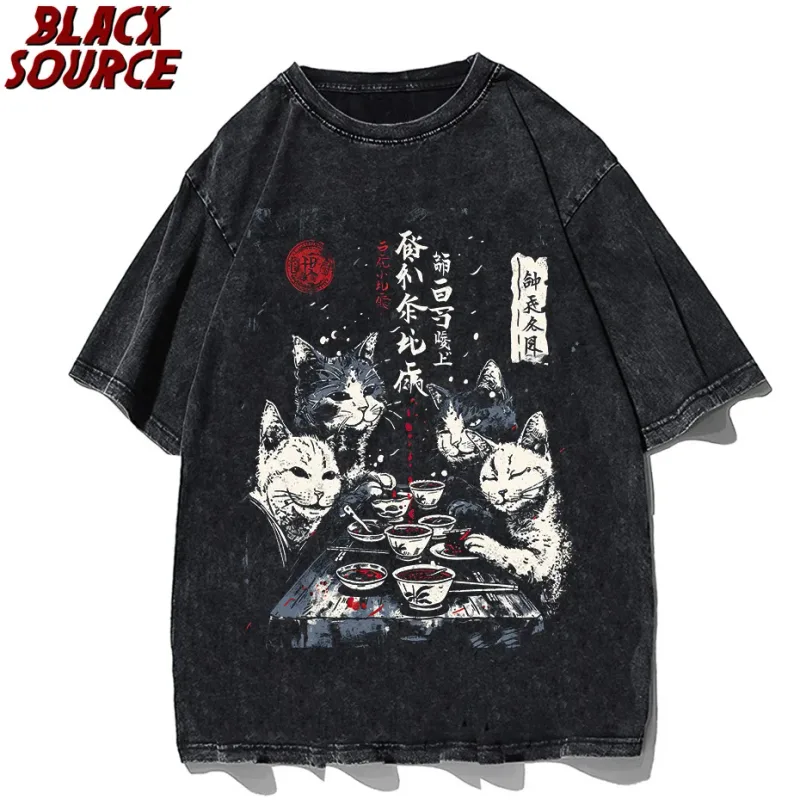 T0220 Cute Ramen Japanese Cat Hoodie, Unisex Cartoon Graphic Pullover Sweatshirt, Casual Streetwear Loose Fit Daily Wear