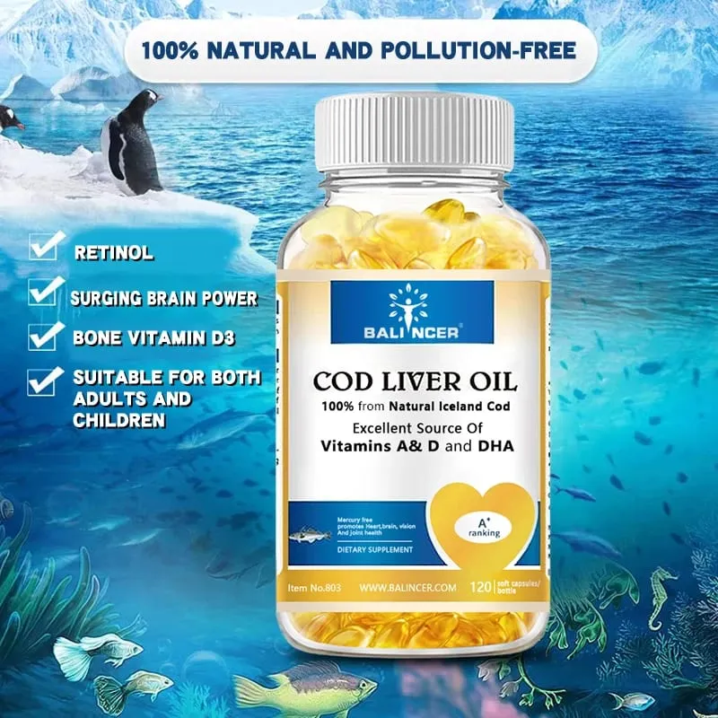 Cod Liver Oil Capsules Vitamins A & D and DHA Support Stress Relief Strengthen The Brain Bones Improve Memory and Intelligence — image 3