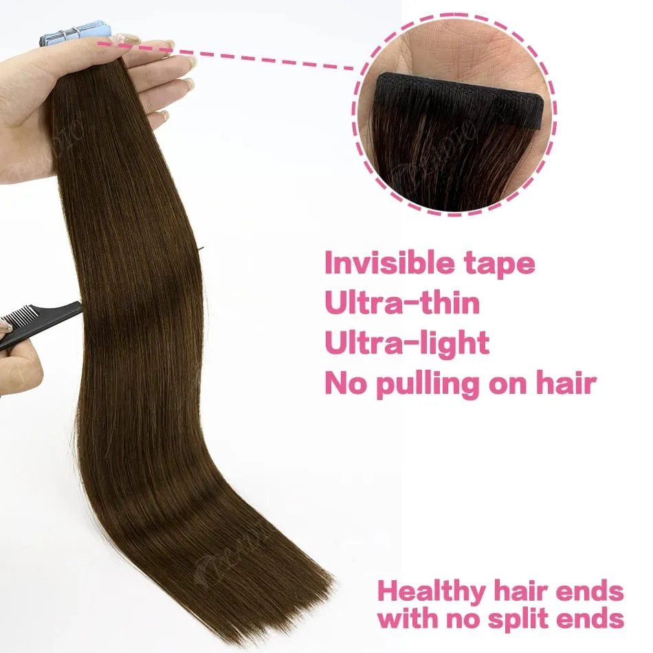 20 40 60 pezzi Nastro nelle estensioni dei capelli 100% capelli umani lisci 14-22 pollici Colore n. 4 Aggiungi volume Estendi la lunghezza per le donne