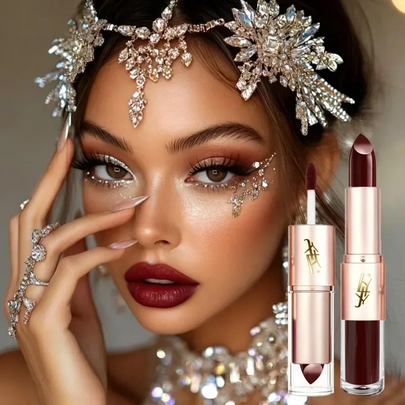 2 IN 1 Dual-End Lipstick & Liquid Lip Gloss High Shine Glossy Lip Color Long Lasting Waterproof Bold Lip Makeup