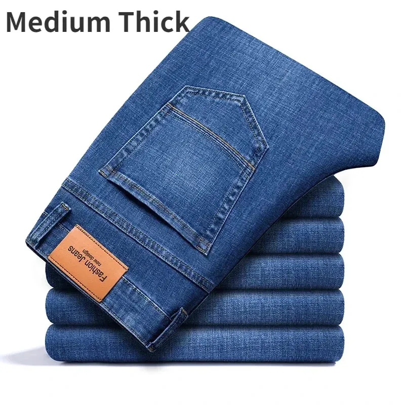 Man Pants Office Business Jeans Men Classic Blue Black Cotton Stretch Straight Denim Pants Male Brand Trousers