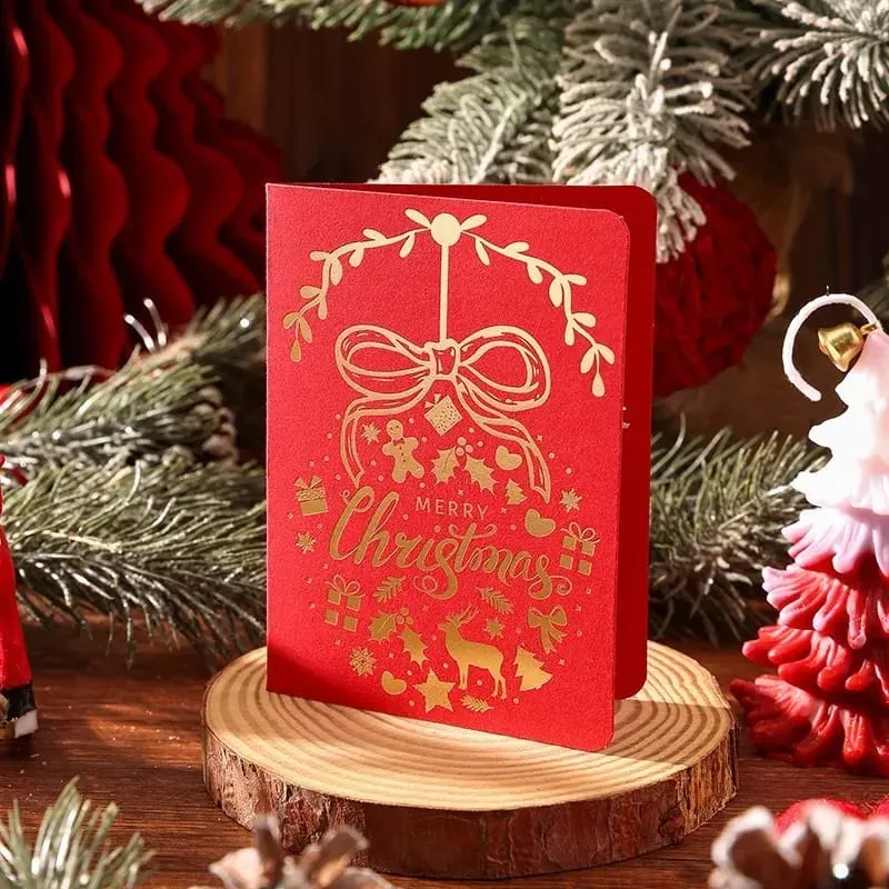 10Pcs Vintage Gold Foil Christmas Folding Greeting Cards Multi Pattern Blessing Holiday Cards New Year Postcard Gift Cards