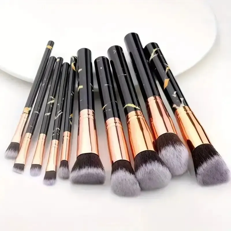 10 Pcs Marble Makeup Brushes Premium Synthetic Kabuki Foundation Blending Face Powder Blush Concealers Eye Shadows Brushes — image 2
