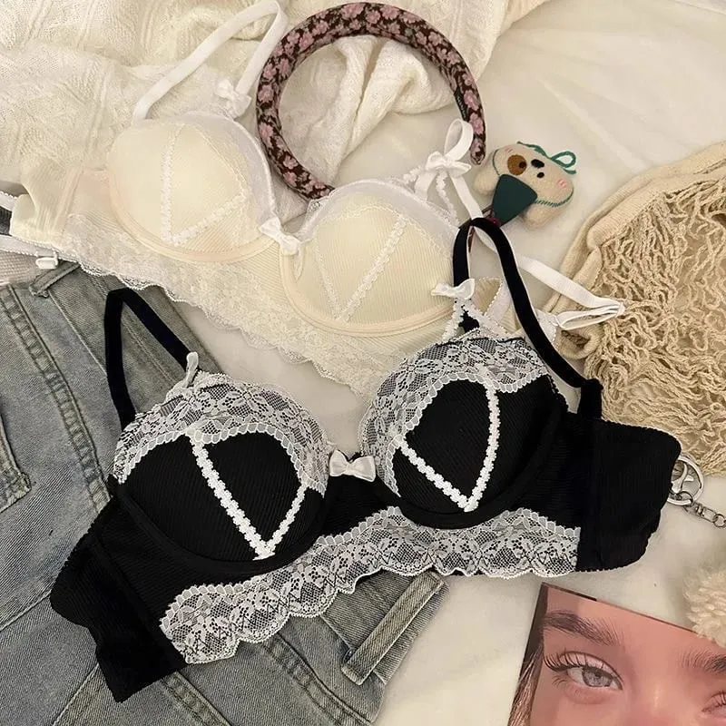 Lace top bra underpants set Lolita style Japanese style 2 piece set adult lingerie female Women's underwear set wire-free