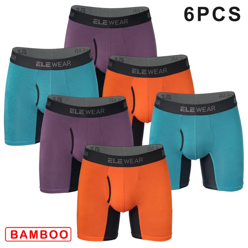 6 pcs Bamboo Men Underwear With Opening Breathable Mens Boxershorts Men's Panties Underpants Plus Size Fashion Boxers Brief 3256808166056836