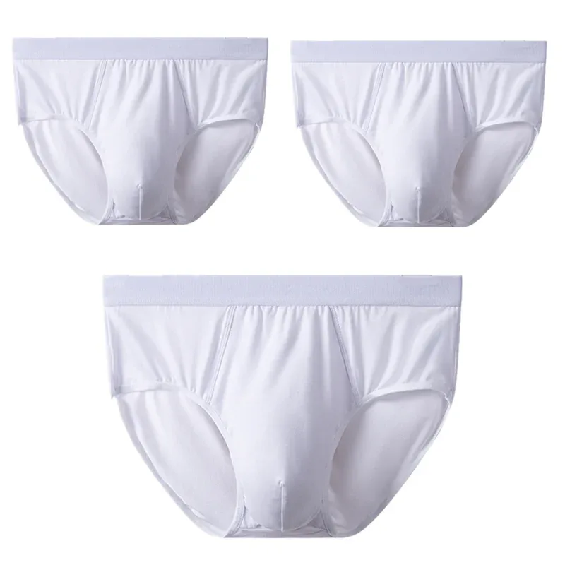 3Pcs Men Big Size Underwear Tighty-whities Sexy Lingerie Panties Briefs White Color Underpants Homme Undies Undershorts Knickers