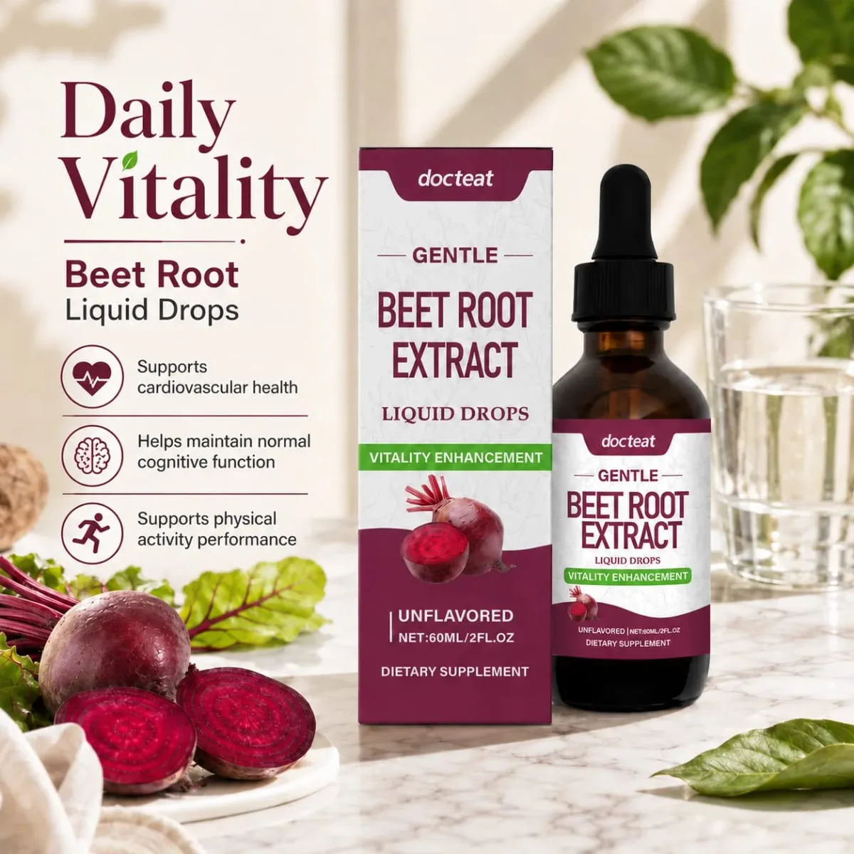 Docteat Beet Root Extract Liquid Drops Unflavored Supports Cardiovascular Health Supports Physical Activity Performance 60 ML