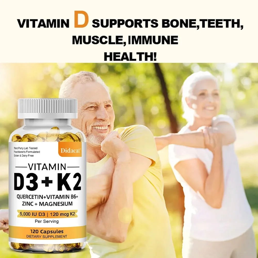 Suplemen Diet Vitamin D3 + K2 - Dukungan Kesehatan Tulang dan Jantung Membantu Mengatur Metabolisme Kalsium - 120 Softgels