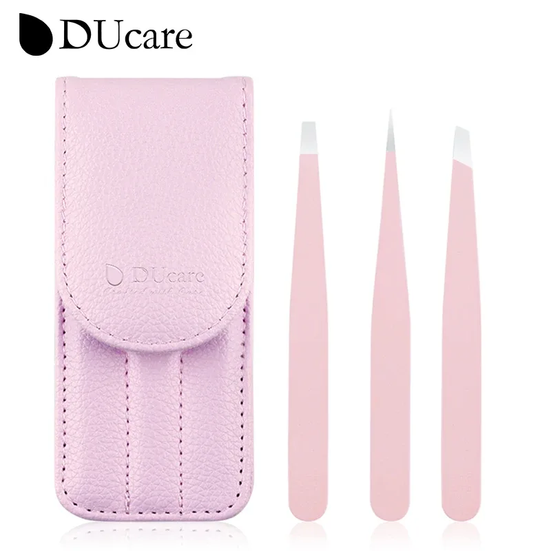 DUcare Professional Tweezers for Eyebrows Lash Twizzer Stainless Steel Eyelash Extension Classic Slant 3pc Hair Removal Tweezers