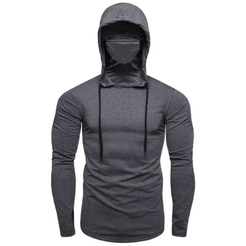 2026 Men's Spring Autumn Gym Thin Hoodie with Mask Casual Splice Large Mask Hooded Sweatshirt for Cycling Motorcycle And Fitness
