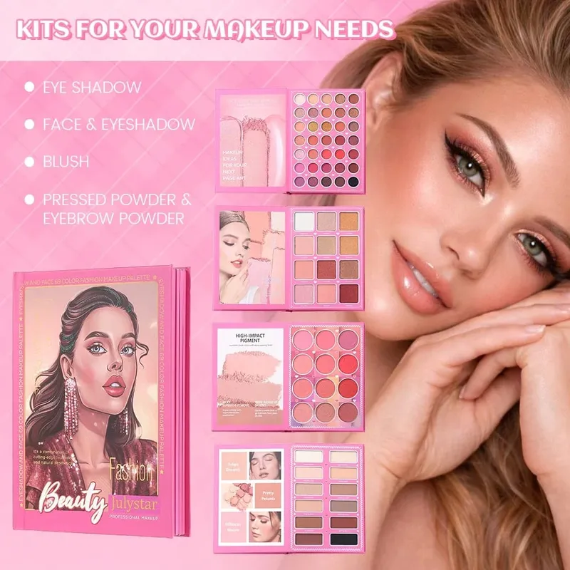 4 in 1 Makeup Book Palette 69 Colors Eyeshadow Blush Pressed Powder Eyebrow Powder Full Face Makeup Kit — image 4