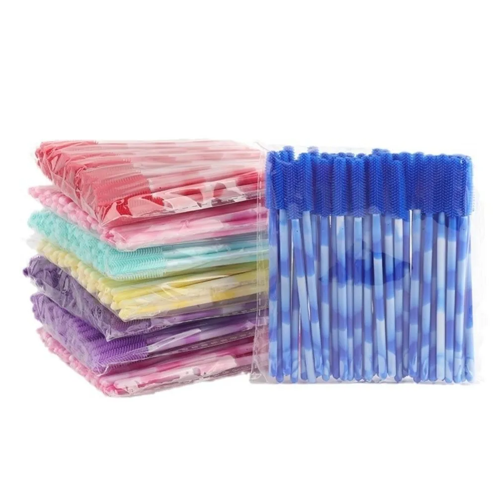 50Pcs Disposable Eyelash Brushes Silicone Makeup Tools Mascara Wand Applicator Rainbow Color Microbrush Eyebrow Comb Girl — image 3