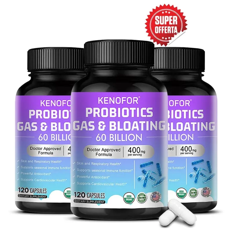 60 Billion CFU Multi-Strain Probiotic Capsules - Prebiotics + Digestive Enzymes Gut Health & Immune Support 30/60/120 Counts
