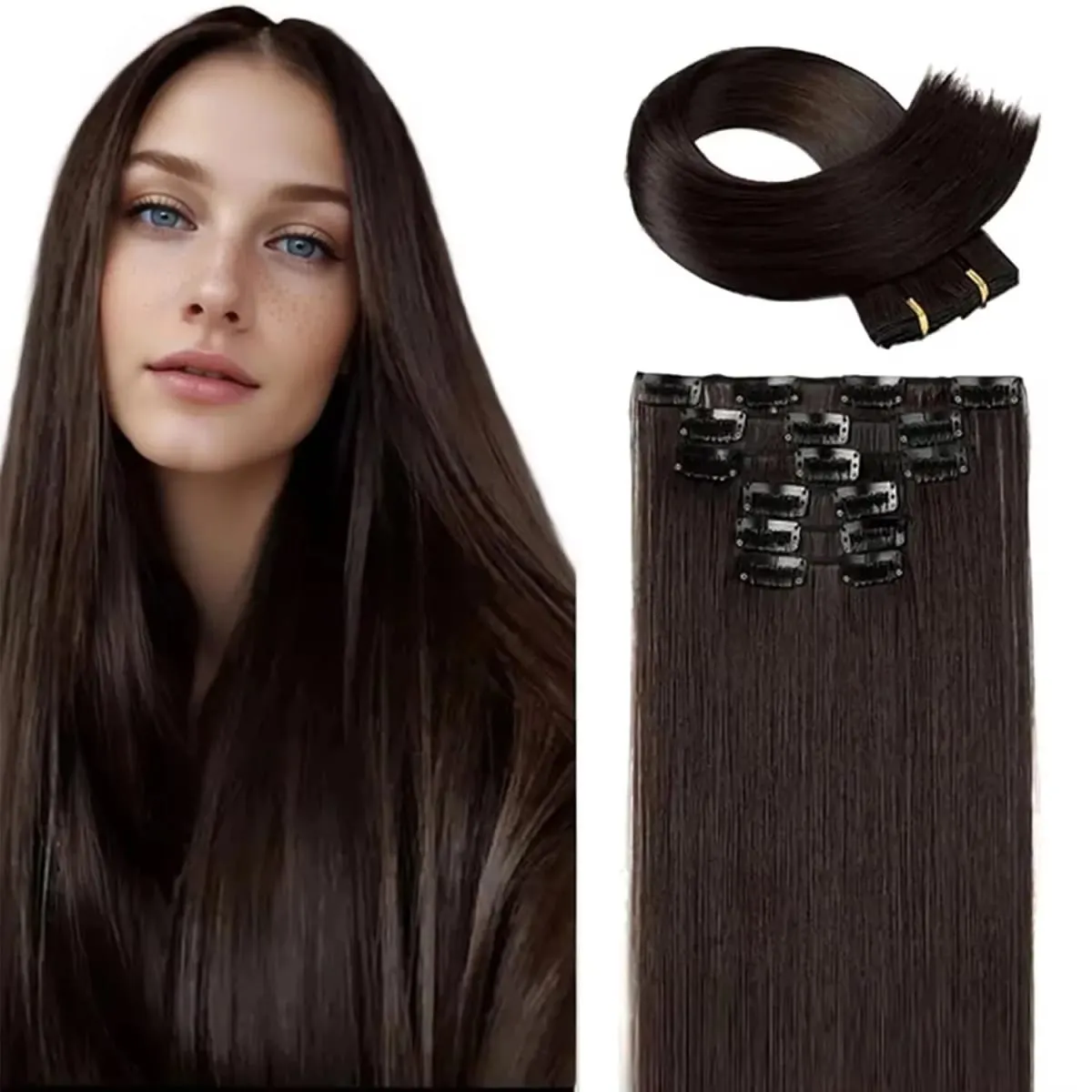 6 個のクリップインヘアエクステンション 24 インチ長さのストレート耐熱合成クリップオンヘアピース女性の日常着 — image 15