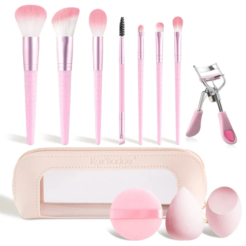12Pcs Complete Makeup Tool Kit 7 Makeup Brushes 2 Beauty Sponges Eyelash Curler Powder Puff Storage Bag Full Cosmetic Set — image 10