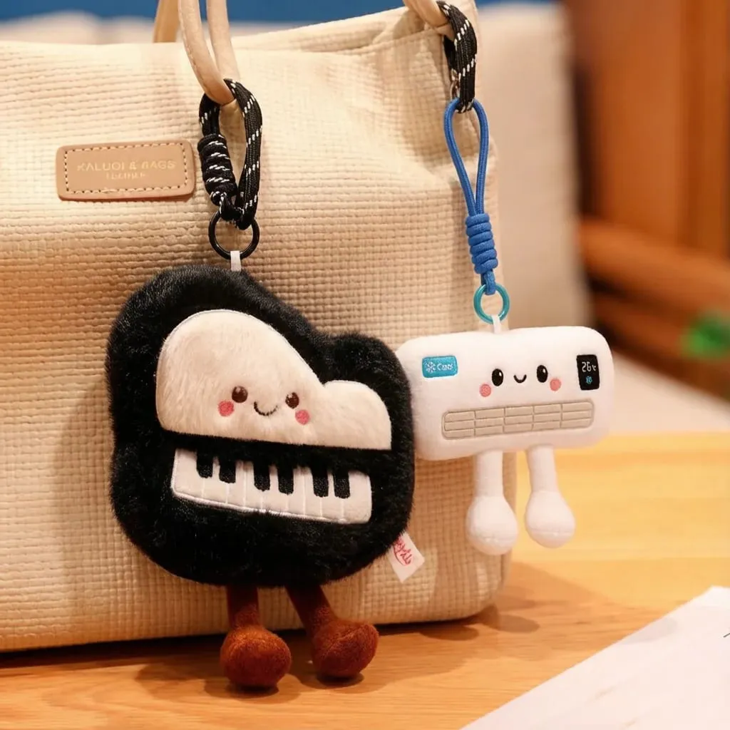 14/16cm Black Piano & White Air Conditioner Plush Pendant Stuffed Humanoid Musical Instrument Keyring Decor for Bag Gift