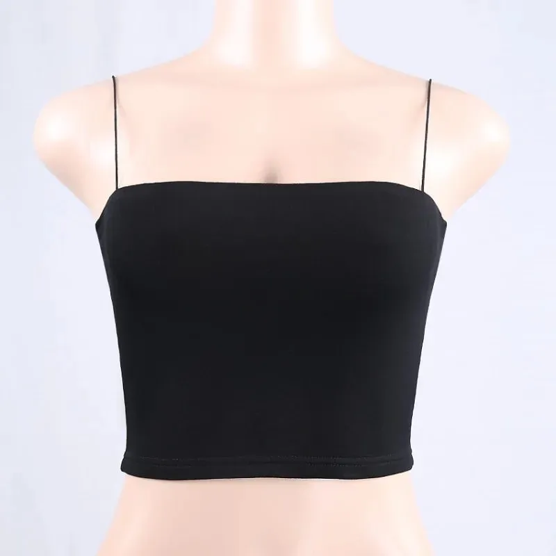 Women's Solid Halter Crop Top Sleeveless Camisole Spaghetti Strap Cami Tank Tops Tube Top Basic Bodycon Tee Sexy Fashion