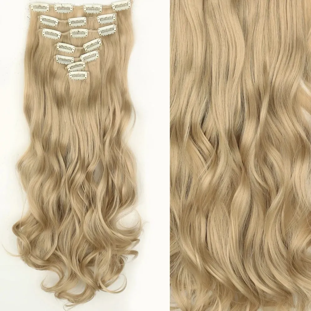Long Straight Hairstyle 16 Clips 7Pcs/Set Hair Extensions Natural Synthetic Blonde Black Hairpieces Heat Resistant For Women