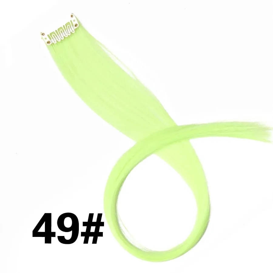 Lige farvet hårstykke Hair Extensions Clip In Highlight Regnbuehår Pink Blå Lilla Syntetisk på klips til kvinder piger — image 55