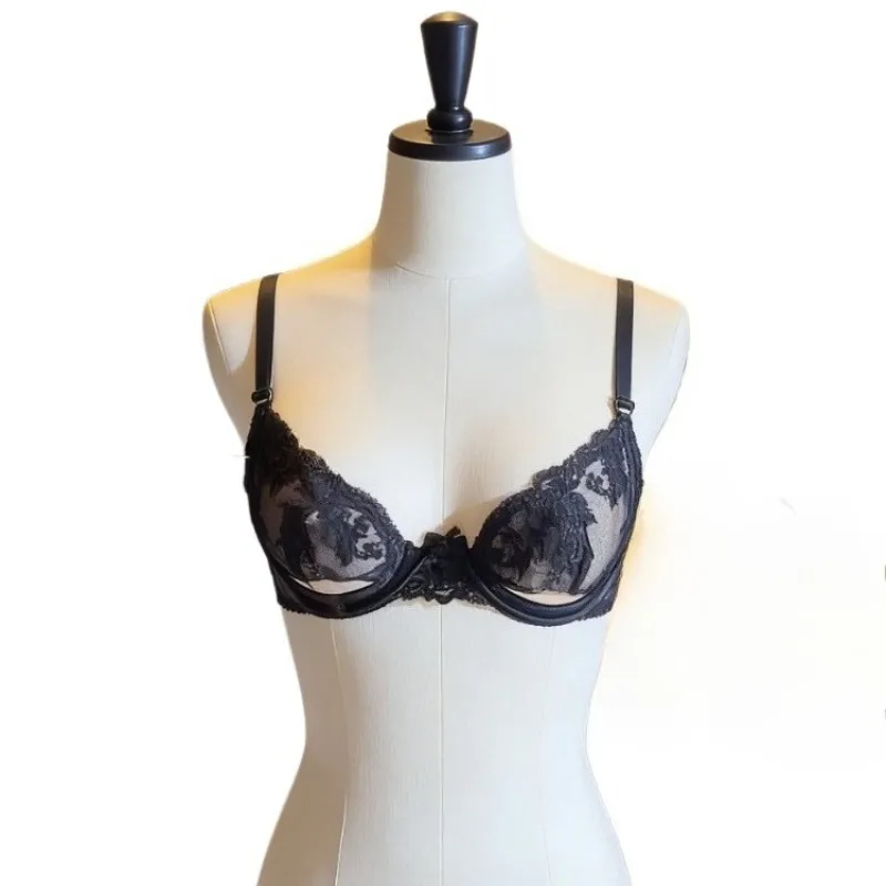 Parisian Lace Half Cup Bra Set - ชุดชั้นในฤดูร้อน Underwire บางเฉียบพร้อม Cutouts เชียร์และไม่มีฟองน้ำเซ็กซี่ French Desire