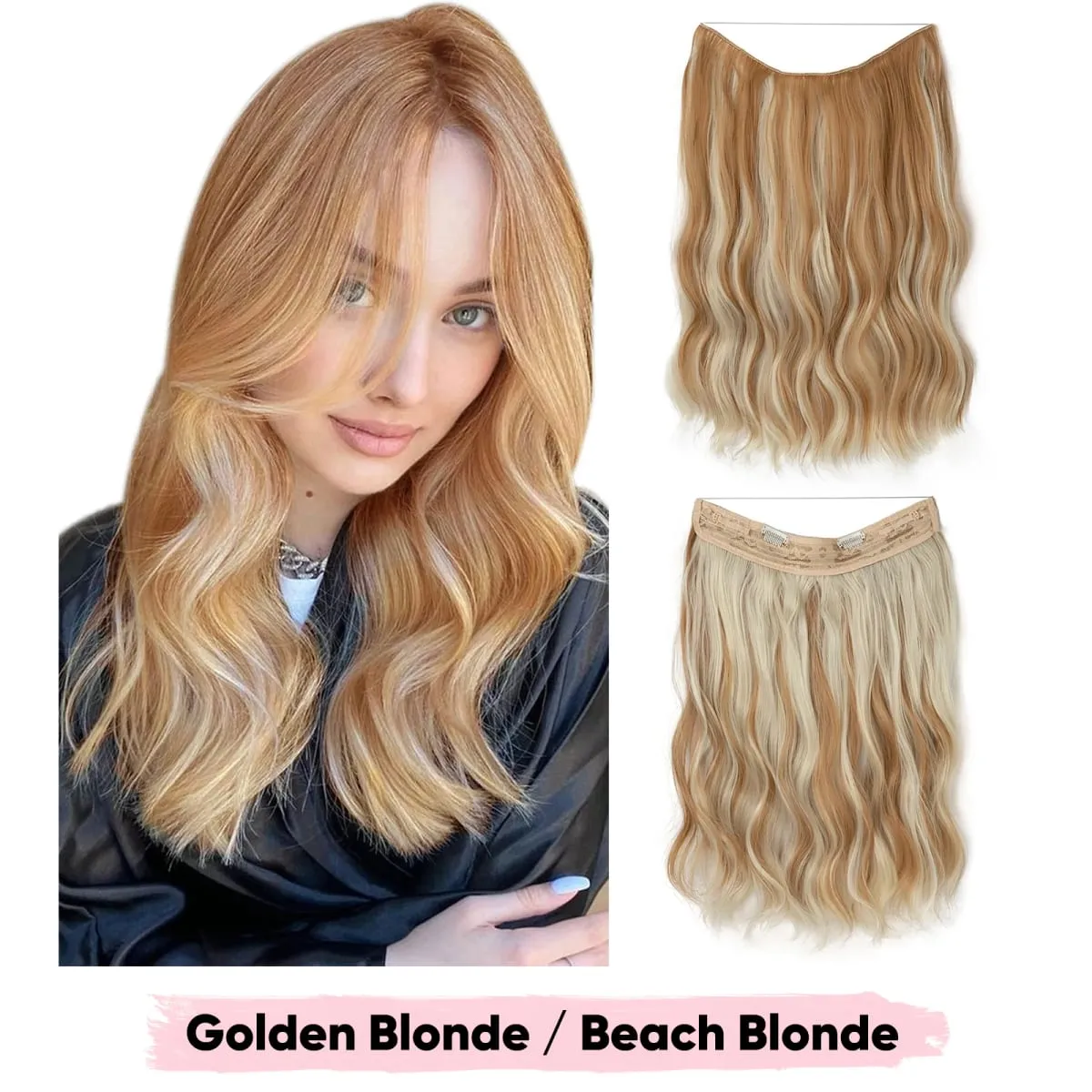 Synthetic Wave Invisible Wire Clip in Hair Extensions Fish Line With Clips Hairpiece Ombre Fake Hair Piece For Woman